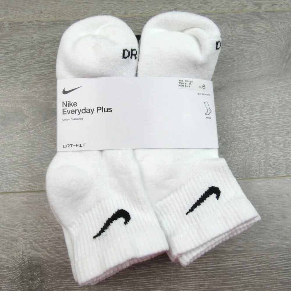 Nike Everyday Plus Ankle Socks White (6 Pack) Womens 6-10 / Youth 5Y-7Y NEW - Picture 2 of 8